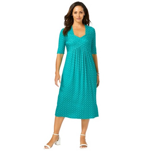 Jessica London Women's Plus Size Pleated Tunic Dress, 14 W - Aqua Sea Dot :  Target