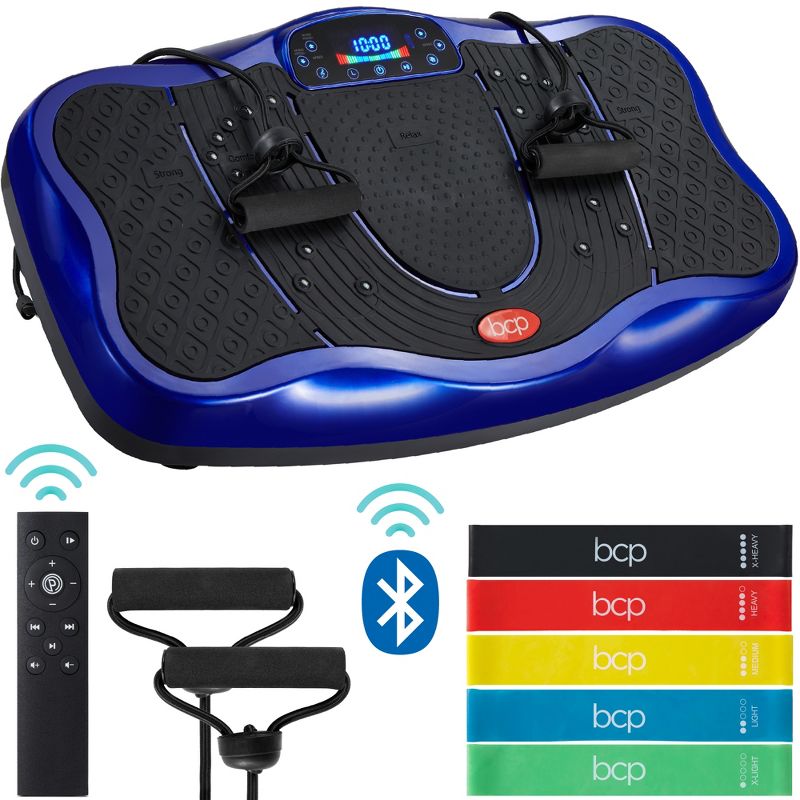 Best Choice Products Vibration Platform, Full Body Exercise Machine w/ Bluetooth Speakers, 5 Resistance Bands - Blue, 1 of 8