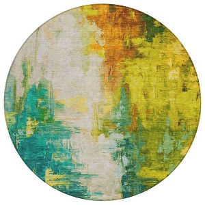 Green And Gold Abstract Washable Indoor Outdoor Area Rug - 1 of 4