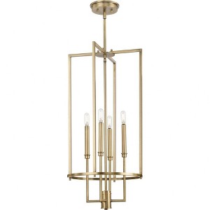 Progress Lighting Elara 4-Light Foyer Pendant, Vintage Brass, Open Frame, Candelabra Bases, Geometric Styling - 1 of 1