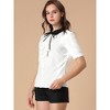 Allegra K Women's Contrast Collar Tie Ruffle Front Button Short Sleeve Work Shirt - 4 of 4