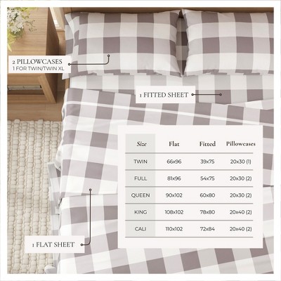 Queen Size Grey Buffalo Check Cotton Flannel Sheet Set