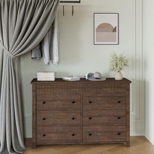 6 Drawer Dresser for Bedroom, Wooden Chest of Drawers, Anti-tipping Device, Fluted TV Stand, Storage Organizer for Living Room, Hallway and Entryway - 1 of 4