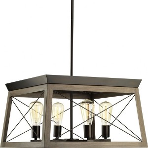 Progress Lighting, Briarwood, 4-Light Chandelier, Antique Bronze, Faux Wood. - 1 of 4