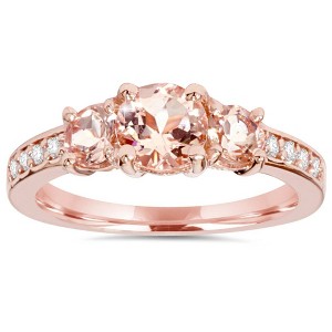 Pompeii3 1 1/2CT Morganite & Diamond 3-Stone Engagement Ring 14K Rose Gold - 1 of 4