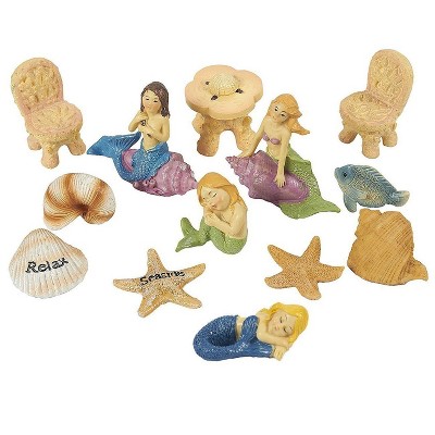 Juvale 13 Pieces Garden Fairy Kit, Miniature Mermaid Figurines, Lawn Ornament Decorations