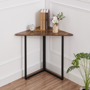 VECELO Corner Shelf, Triangle Shelves End/Side Table with Metal Frame for Living Room, Small Space, Brown - 1 of 4