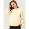 INSPIRE CHIC Women's Office Keyhole Elegant Stand Collar Long Sleeve Back Neck Button Blouse - 2 of 4