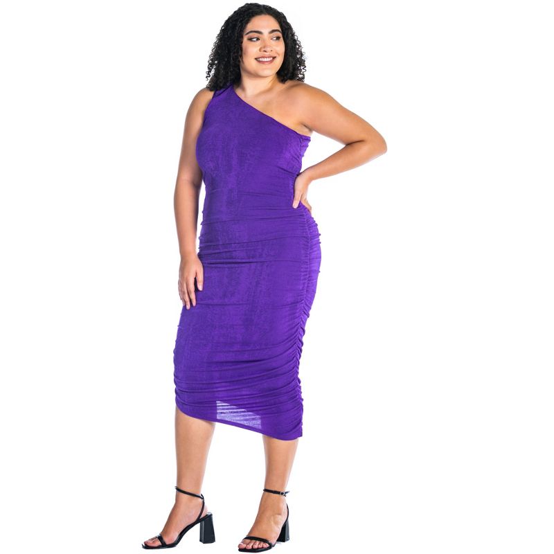 24seven Comfort Apparel One Shoulder Ruched Plus Size Bodycon Dress, 2 of 7