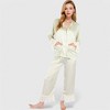 Anna-Kaci Lounge Women's Satin Pajama Set with Ruffled Cuffs and Button-Up Top - 3 of 4