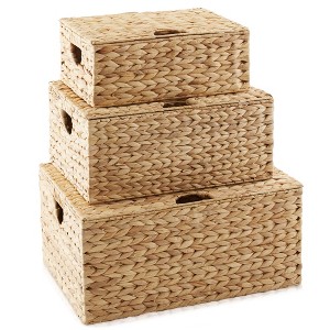 Casafield Water Hyacinth Lidded Storage Basket Sets,  Multipurpose Rectangular Organizer Totes - 1 of 4