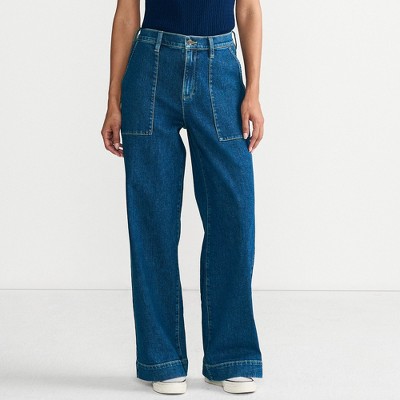 Lands' End Women's Soft Denim High Rise Wide Leg Utility Jeans