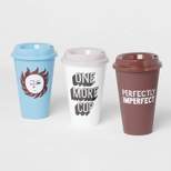 16oz 3pk Plastic Reusable Coffee Cup with Designs - Room Essentials™