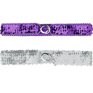 Allegra K Women's Halloween Skinny Stretchy Waist Belts Sequins Decor Elastic Belts for Dresses 2Pcs - 1 of 4