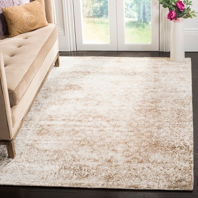 Ivory and Beige Hand-Knotted Wool and Viscose 8' x 10' Area Rug