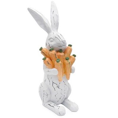 AuldHome Design Rabbit Statue w/ Carrots 13in; Large Easter Decor Farmhouse Style Bunny Figurine