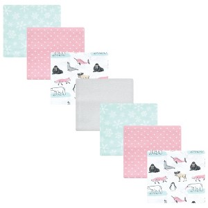 Hudson Baby Infant Girl Cotton Flannel Receiving Blankets Bundle, Girl Arctic Animals, One Size - 1 of 4
