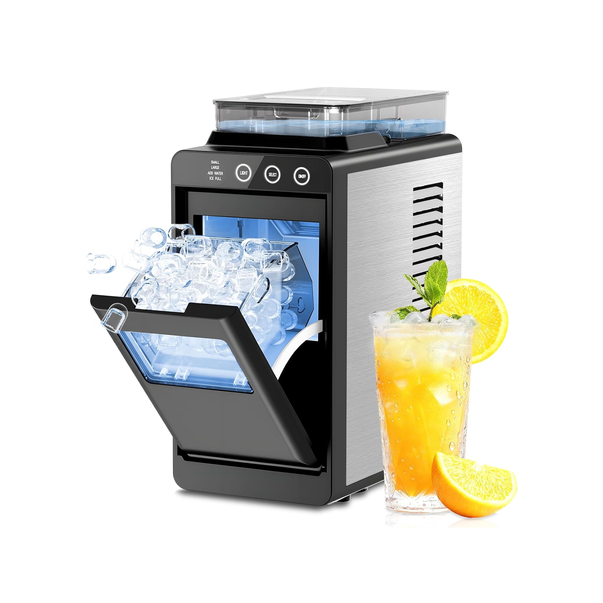 ZAFRO Ice Maker Countertop, Portable Ice Machine with External Water Tank, 8 Cubes in 6 Mins, 26 lbs/24Hrs, Self-Cleaning