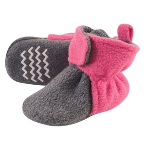 Hudson Baby Infant and Toddler Girl Cozy Fleece Booties, Dk Pink Heather Charcoal - 1 of 1