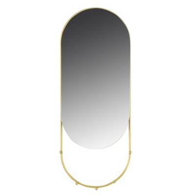 Fabulaxe Modern Gold Oval Metal Hanging Rounded Wall Mirror with Jewelry Hooks