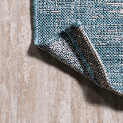 Scandi Minimalist Ivory & Aqua Indoor/Outdoor Flatweave Rug