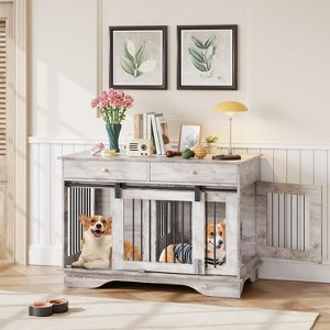 Dog Furniture Crate, 47" Large Dog Crate Furniture w/ 2 Storage Draws & Removable Divider for Large/Medium/Small Dogs - 1 of 4