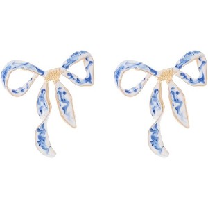 Bow Earrings for Women, Cute Blue and White Porcelain Enamel Ribbon Colorful Earring Simple Stylish Gift Jewelry - 1 of 4