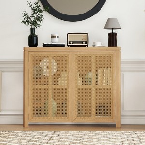 Bella Depot Mid Century Modern 39.4" Rattan Sideboard Buffet Cabinet, Storage Cabinet with 2-Doors - 1 of 4