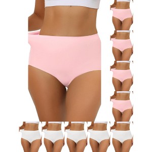 INSPIRE CHIC Women's Elastic High-Waisted Unlined Breathable No-Show Hipster Underwear 10 Packs - 1 of 4