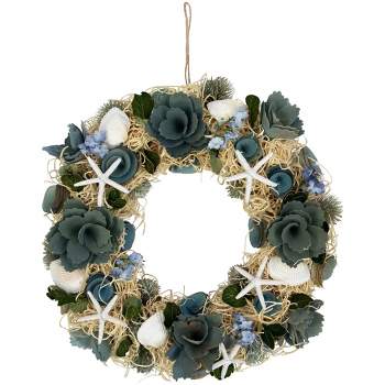Northlight Floral Starfish and Seashells Artificial Wreath - 12"