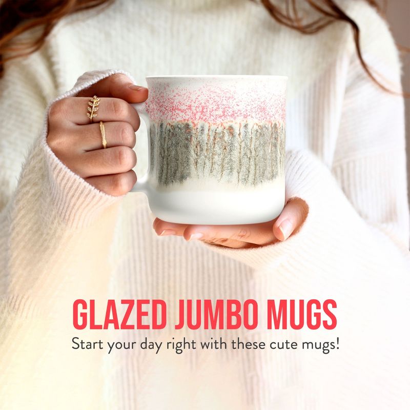 American Atelier Stoneware Glazed Jumbo Coffee Mugs, Big Tea Mugs with Large Handle Design, Dishwasher and Microwave Safe, 22-Ounce, Set of 2,Pink, 2 of 8