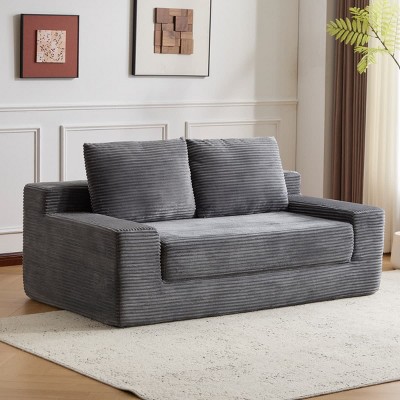 Modern Loveseat Sofa with Reversible Cushions and 2 Pillows , Deep Seat Couch Bed for Living Room, Bedroom, or Apartment-Tanpinhause