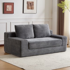 Modern Loveseat Sofa with Reversible Cushions and 2 Pillows , Deep Seat Couch Bed for Living Room, Bedroom, or Apartment-Tanpinhause - 1 of 4