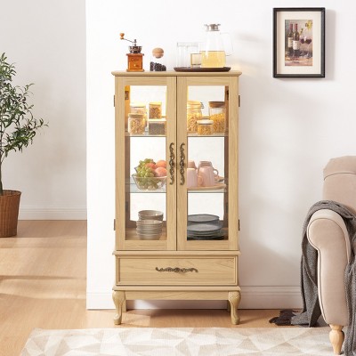NicBex 51.6"H Vintage Style Sideboard,Kitchen Storage Cabinets with 2 Glass  Doors and a Large Drawer,Cherry/Oak/White