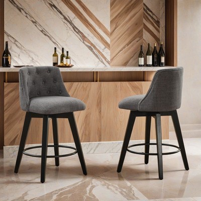 25" Swivel Bar Stools Set of 2-Modern Counter Height Stools with Linen Upholstery Button Tufted Back - Leovsnove