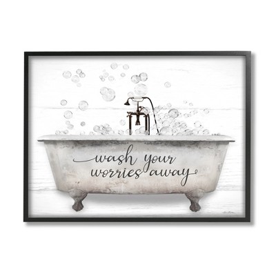 Stupell Industries Wash Your Worries Away Tub Bubbles Framed Giclee Art