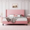 Full/Queen/King Size Bed Frame, Upholstered Platform Velvet Bed Frame with Vertical Channel Tufted Wingback Headboard - 2 of 4