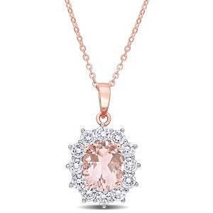 EVERLY JEWELRY | Rose Plated Sterling Silver 5.65 CT TGW Cubic Zirconia & Simulated Morganite Fashion Necklace with Chain, 16"+2 inc Ext. - 1 of 4