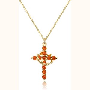 14K Gold Plated Crown Cross Pendant Necklace Non Tarnish Religious Gift M07 Ruby Red, Jul - 1 of 4