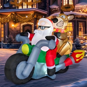 Joyfy 7 FT Christmas Inflatables Outdoor Decorations, Santa Riding Motorcycle with Reindeer Inflatable with LEDs for Xmas Party Indoor Outdoor Décor - 1 of 4