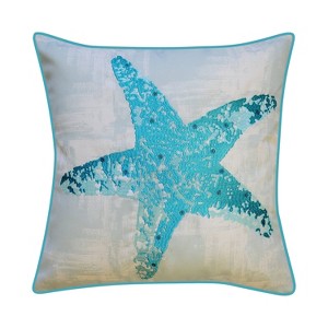 18"18" Edie@Home Embroidered Starfish with Metallic Detail Square Indoor Outdoor Throw Pillow Blue: Zipper Closure, Woven Polyester - 1 of 4
