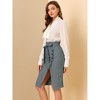 Allegra K Women's Vintage Button Decor Belted Split Front Knee Length Pencil Skirt - 4 of 4