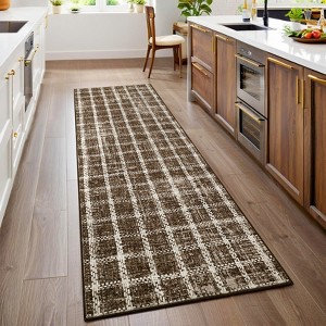 Modern Checkered Area Rug Farmhouse Geometric Print Rugs for Living Room Bedroom Low Pile Non-Slip Rug - 1 of 4