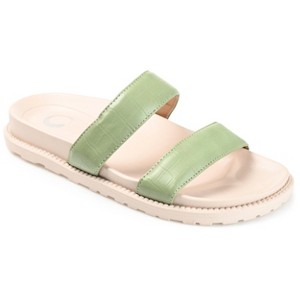 Journee Collection Womens Stellina Slide Flat Sandals Olive 6 - 1 of 4