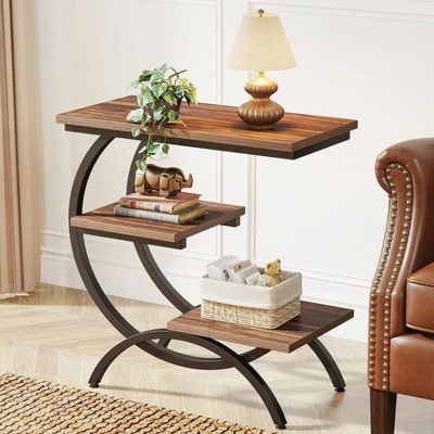 HOMMOO C-Shaped End Table, Industrial 3-Tier Side Table for Small Space