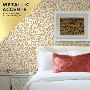 RoomMates Leopard Peel & Stick Wallpaper Gold: Removable Vinyl, Self-Adhesive, Modern Animal Print, 28.2 Sq Ft Coverage - 1 of 4