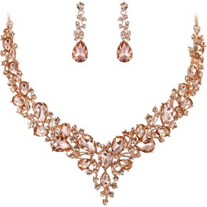 Wedding Bridal Jewelry Set, Austrian Crystal Teardrop Cluster Necklace & Earrings - 1 of 4