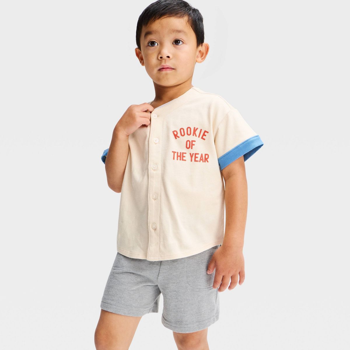 Toddler Boys' Rookie of the Year Short Sleeve Baseball Button-Up - Cat & Jack™ Cream