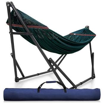 Tranquillo Universal 116 Inch Double Hammock Swing with Adjustable Powder-Coated Steel Stand and Carry Bag for Indoor or Outdoor Use, Peacock