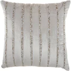 20"x20" Oversize Sofia Beaded Striped Indoor Square Throw Pillow Light Gray - Mina Victory
